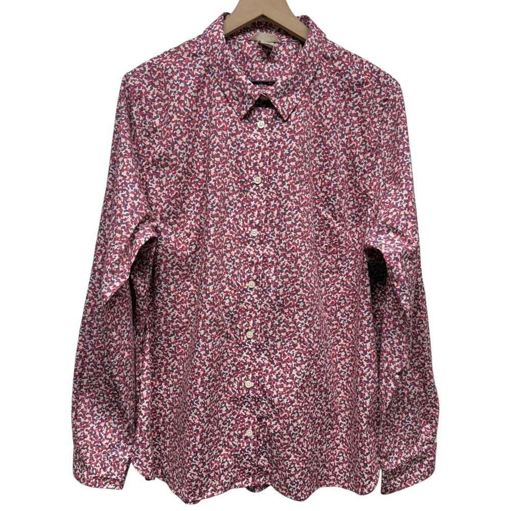 Duluth Trading Button Up Shirt Women XXL Cotton Purple Red Artsy Long Sleeve